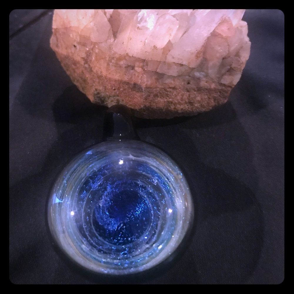 Hand blown glass, galaxy pendant.